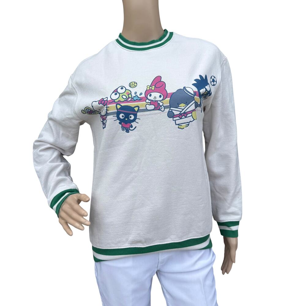 Sanrio Hello Kitty & Friends Cream Green Striped Graphic Sweatshirt Women XS